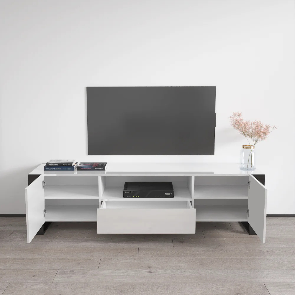 BROOKLEDGE - White & Black TV Stand With Front Cabins - Image 5