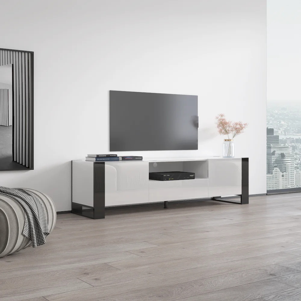 BROOKLEDGE - White & Black TV Stand With Front Cabins - Image 3
