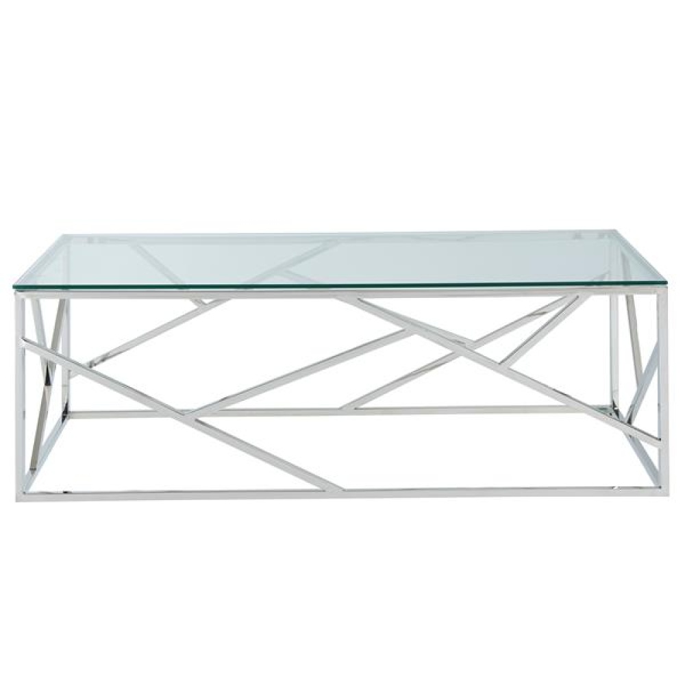 JOFFERY - Glass Top Coffee Table With Silver Stainless Steel Frame - Image 2