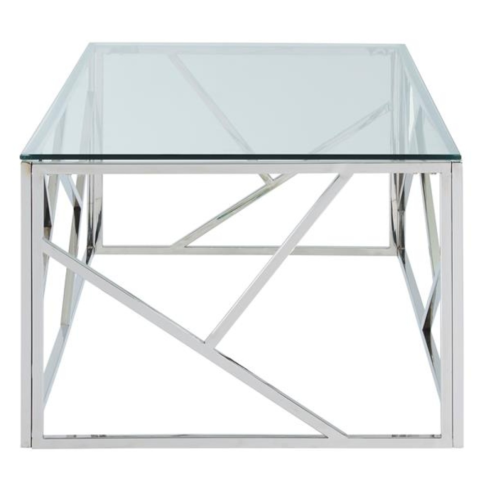 JOFFERY - Glass Top Coffee Table With Silver Stainless Steel Frame - Image 4
