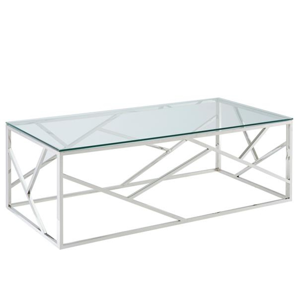 JOFFERY - Glass Top Coffee Table With Silver Stainless Steel Frame - Image 3