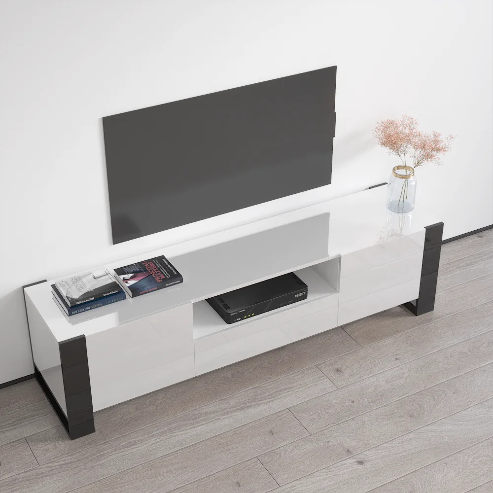 BROOKLEDGE - White & Black TV Stand With Front Cabins - Image 4