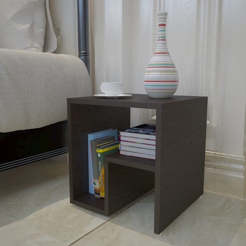 SNORRE - Dark Brown Storage Side Table Black