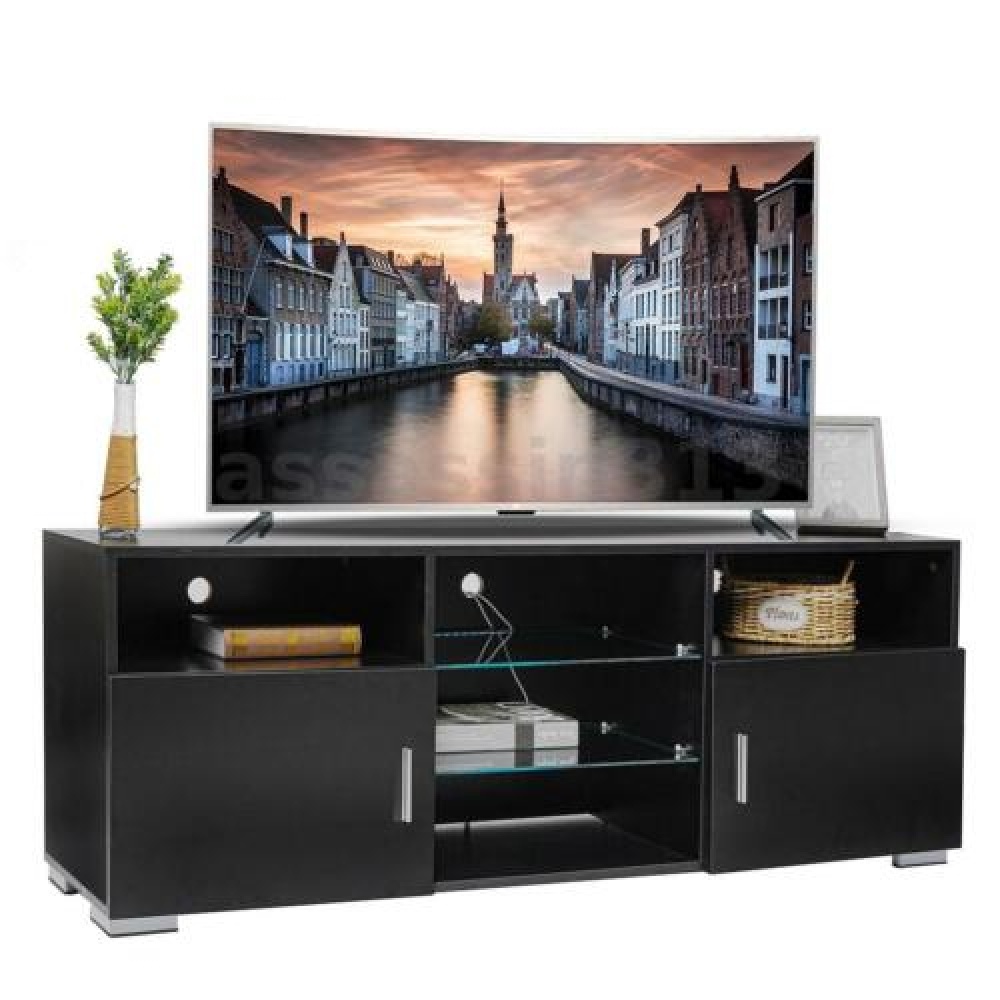 MAYER - Black Open Shelf & Cabinets TV Stand - Image 2