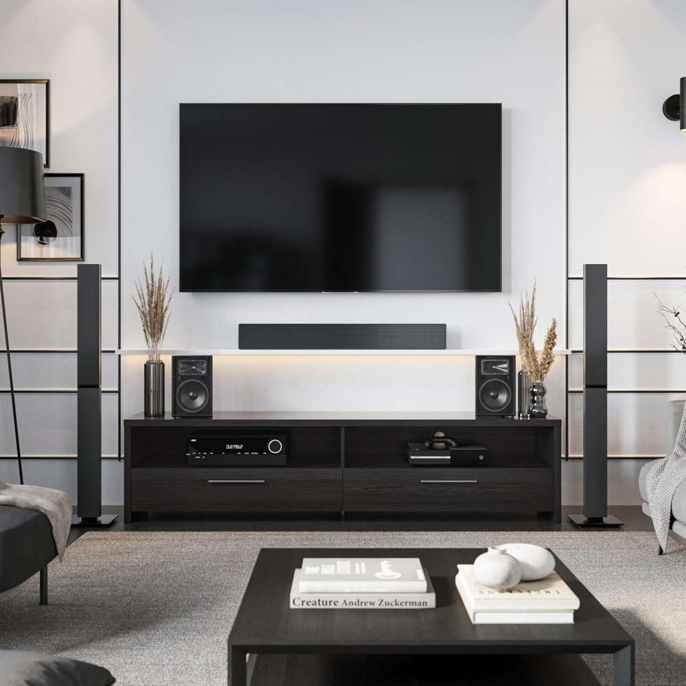 RAZBY - Wooden Open Shelf and Drawers TV Stand - Image 3