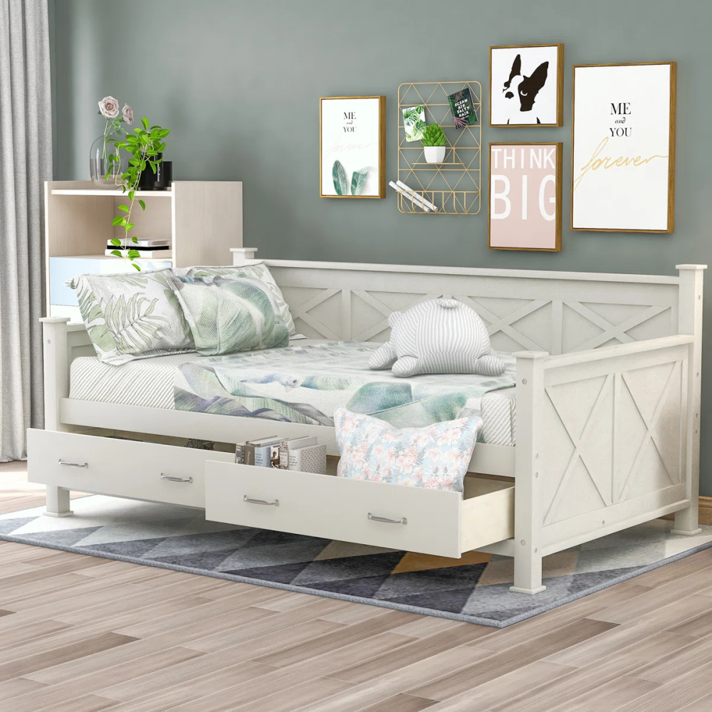 LENZKA - Farmhouse Style Daybed With Drawers - Image 2