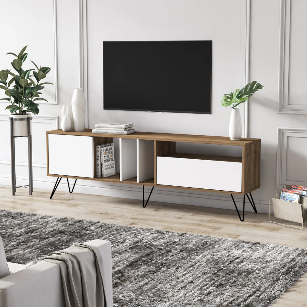 CHINAAR - Storage TV Stand with Open Shelves and Cabinet - Image 4