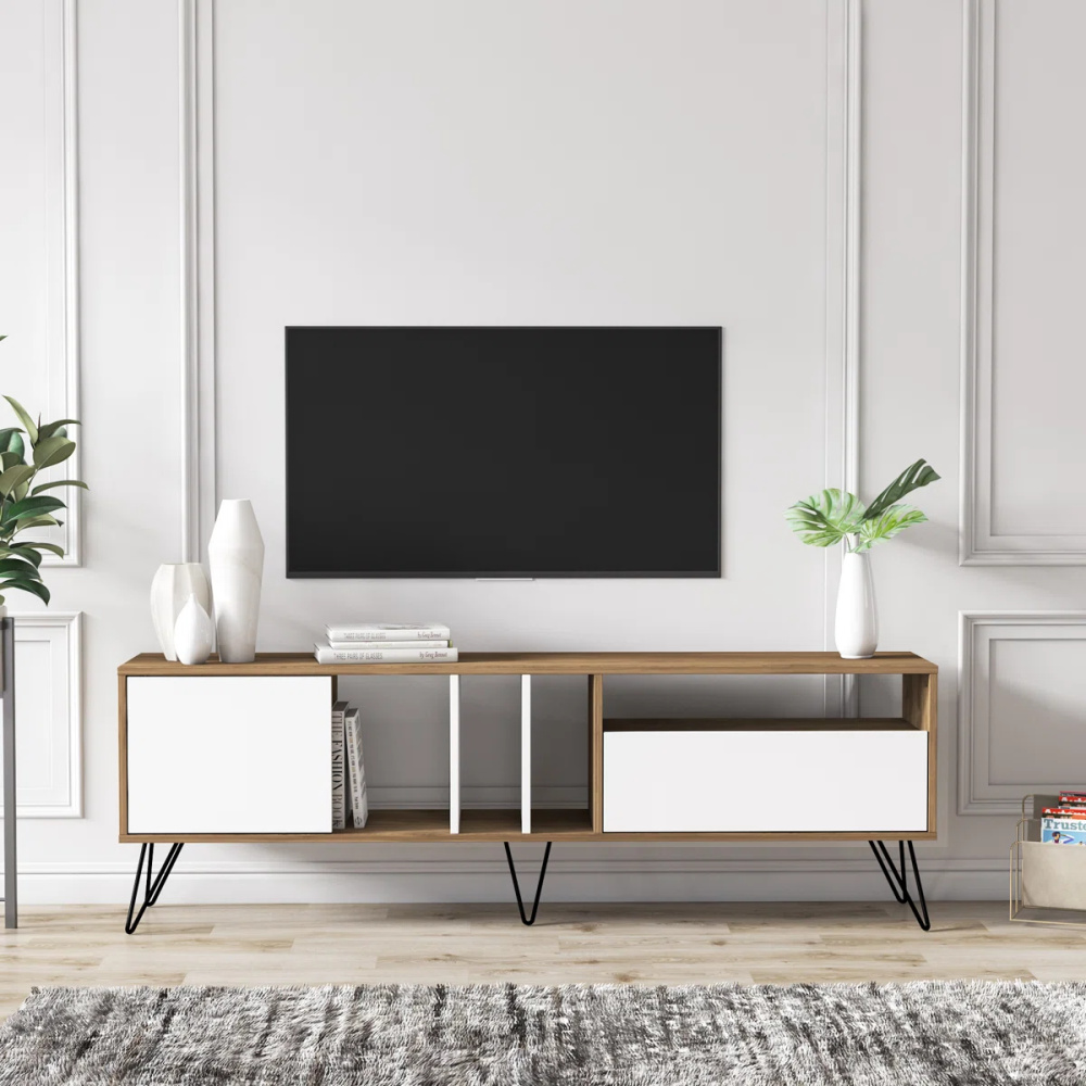 CHINAAR - Storage TV Stand with Open Shelves and Cabinet