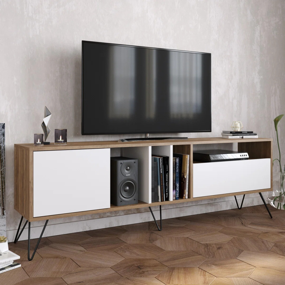CHINAAR - Storage TV Stand with Open Shelves and Cabinet - Image 3
