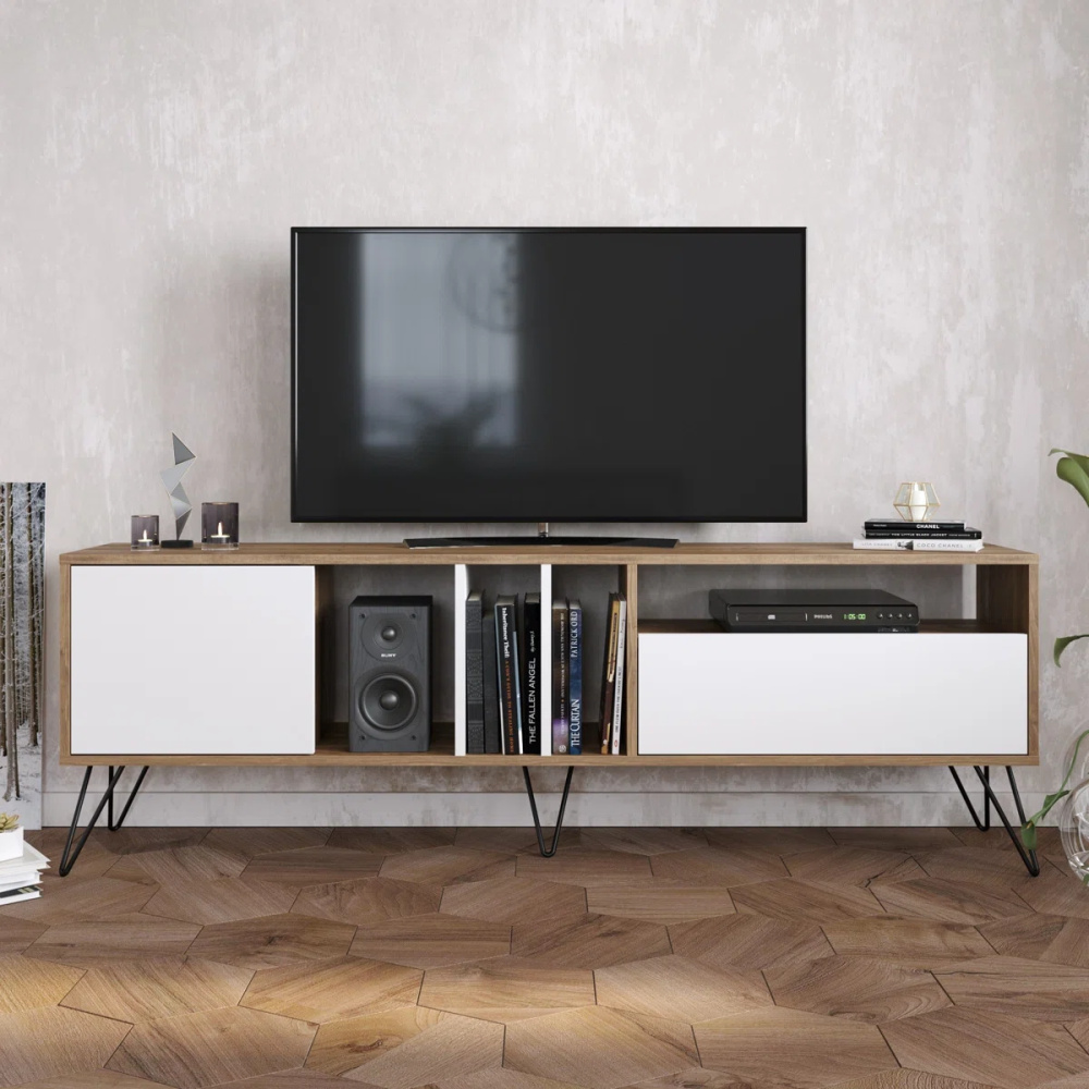 CHINAAR - Storage TV Stand with Open Shelves and Cabinet - Image 2