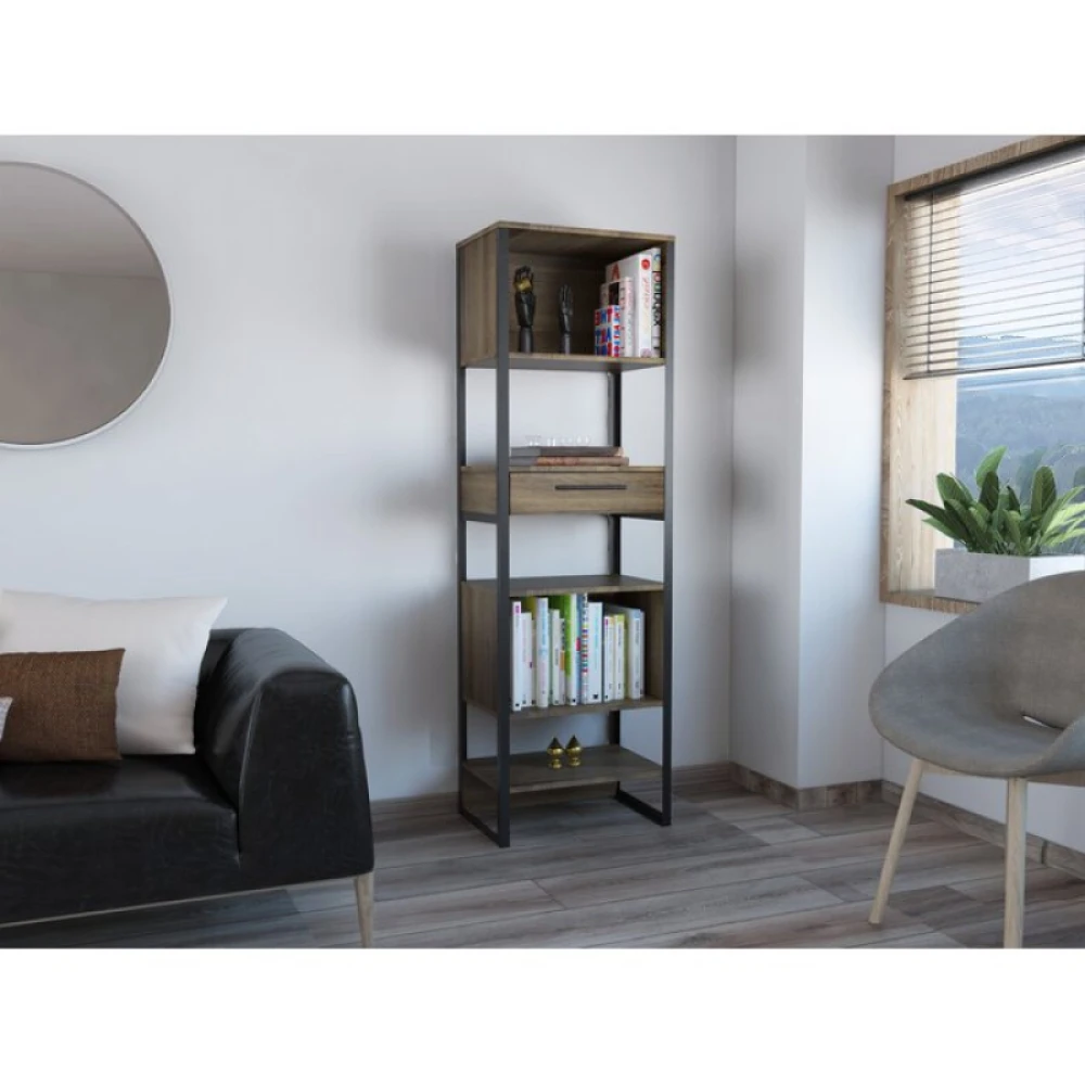 THEO - Space Saving Book Shelf with Metallic Frame