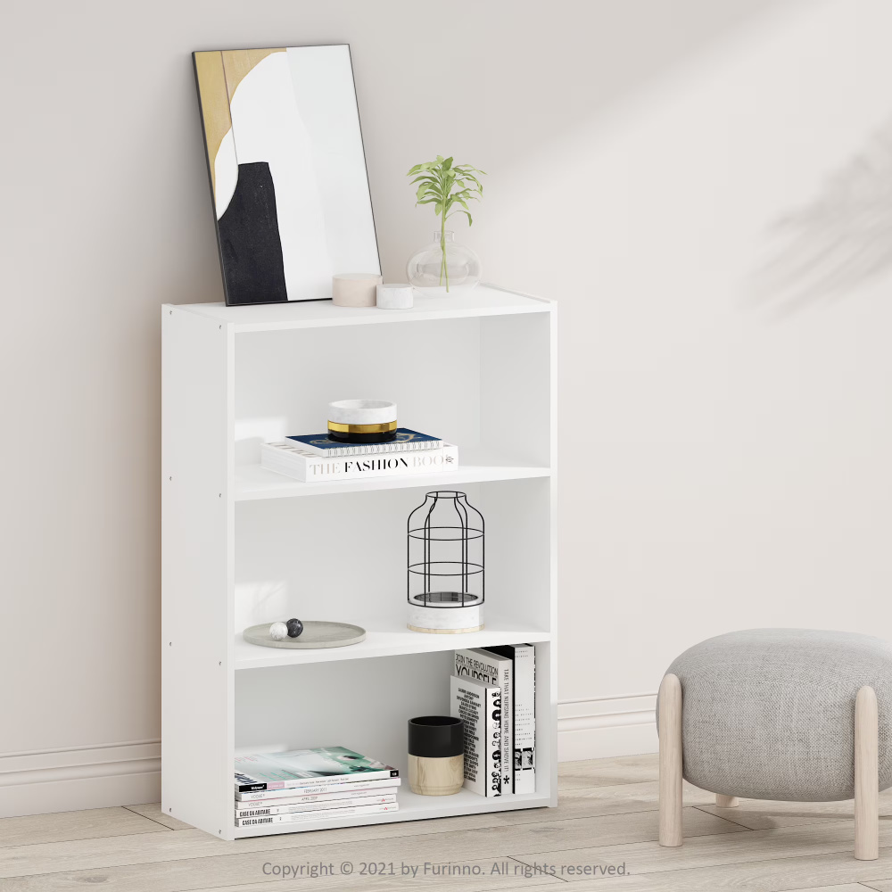 ALBORZ - Three Tired Classic White Bookcase