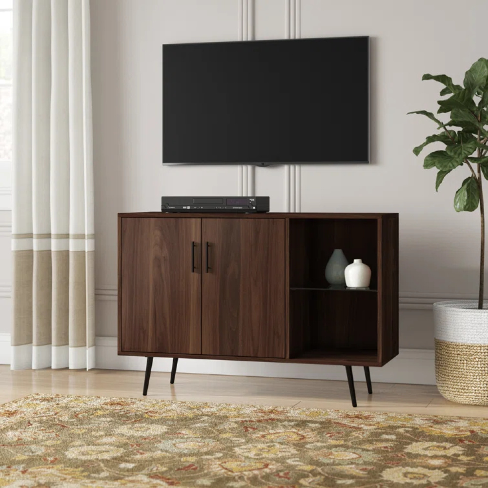 MEEZAN - Walnut Brown Mid Century Inspired TV Stand