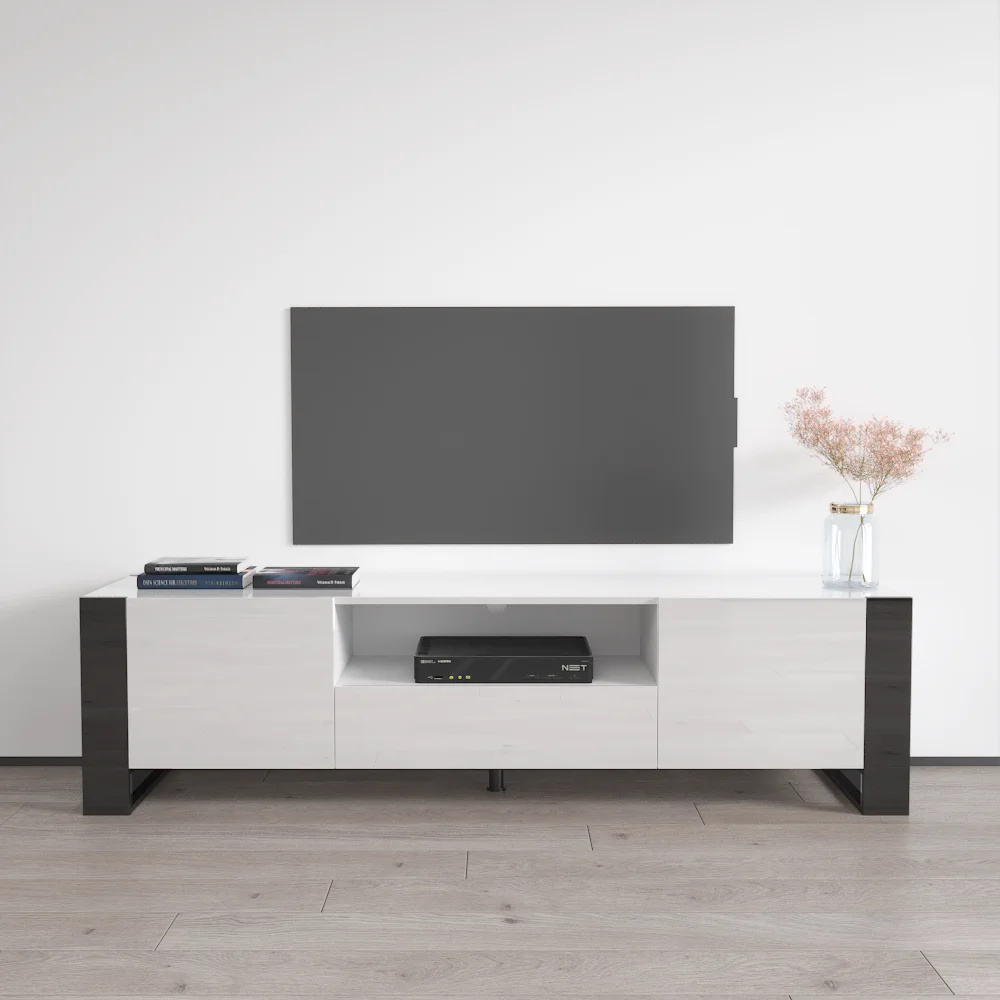 BROOKLEDGE - White & Black TV Stand With Front Cabins - Image 2