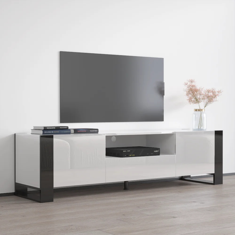 BROOKLEDGE - White & Black TV Stand With Front Cabins