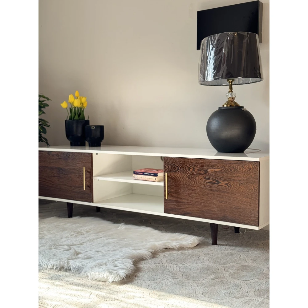 SAINT - Walnut Brown & White Open Shelf TV Console - Image 4