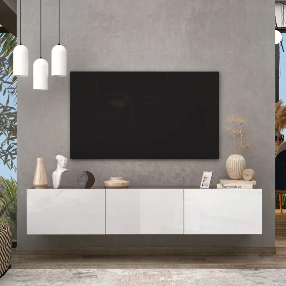 PLISK - Brown and White Three Compartment Floating TV  Console - Image 3