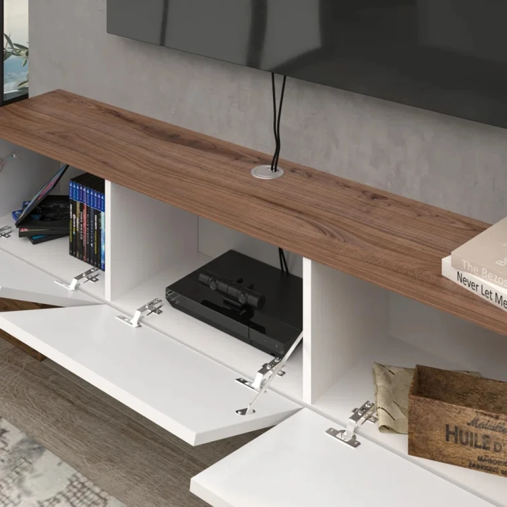 PLISK - Brown and White Three Compartment Floating TV  Console - Image 4