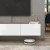 PLISK - Brown and White Three Compartment Floating TV  Console - Image 5