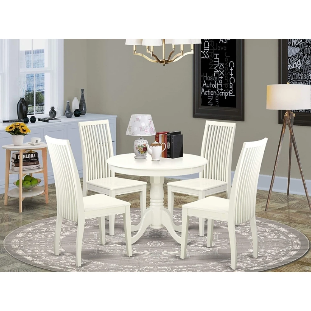 CAIDEN - White Round Dining Table Set