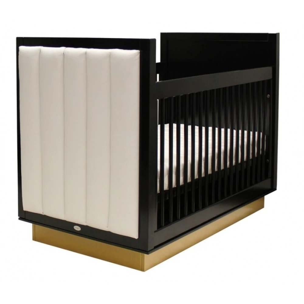 BRADLEY - Black Baby Crib with Velvet Fabric Upholstery Side Panels