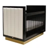 BRADLEY - Black Baby Crib with Velvet Fabric Upholstery Side Panels