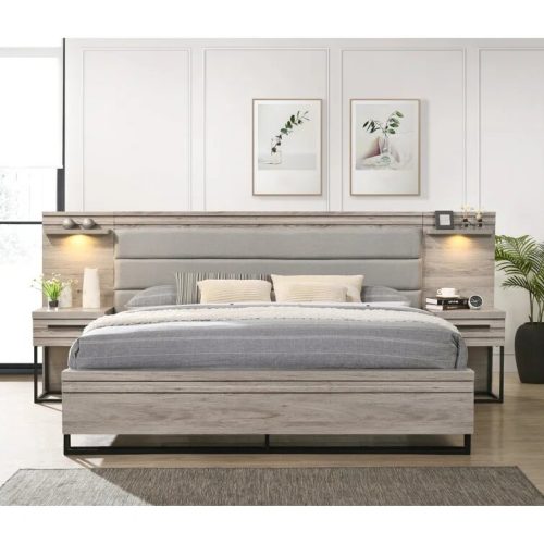 BURRAK - Grey King Size Three Pieces Bedroom Set