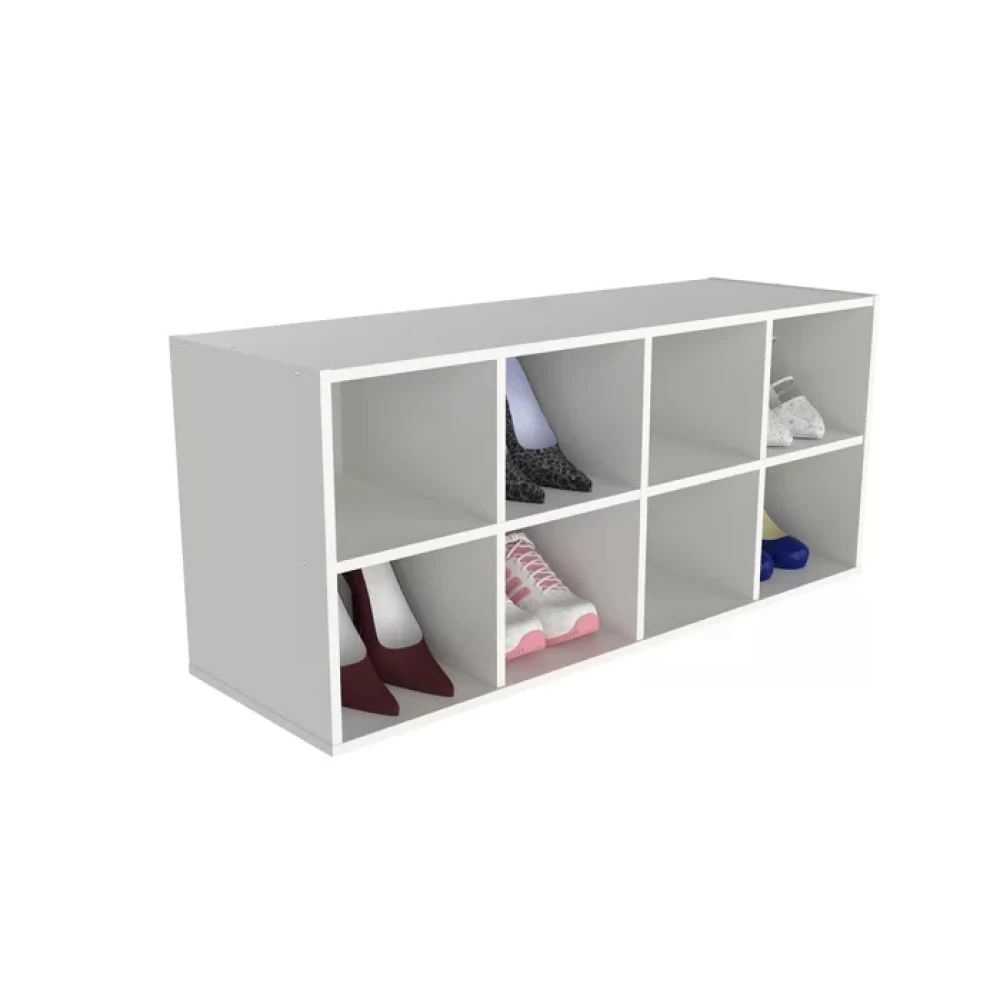 PERTON - Eight Compartment Shoe Rack White