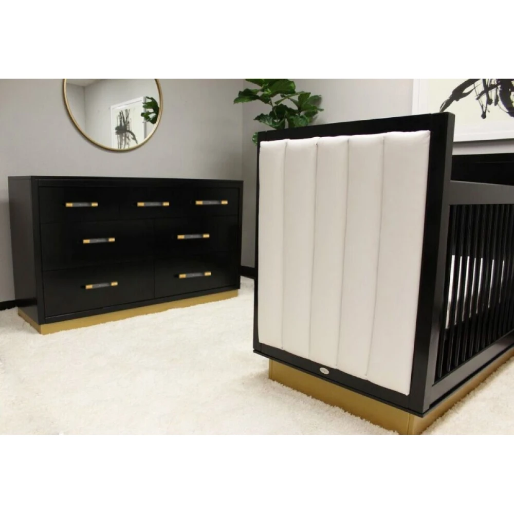 BRADLEY - Black Baby Crib with Velvet Fabric Upholstery Side Panels - Image 3