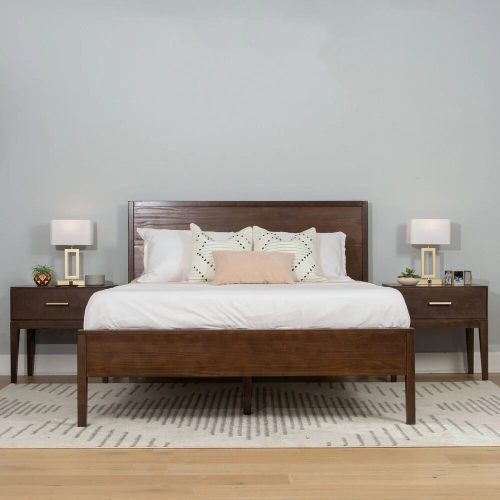 SOMONO - Walnut Brown Polish Finish Three Pieces Bedroom Set