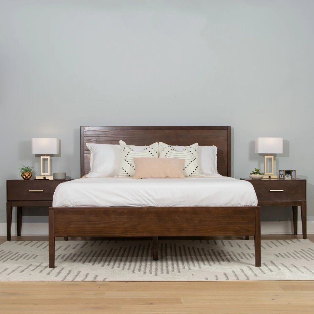 SOMONO - Walnut Brown Polish Finish Three Pieces Bedroom Set