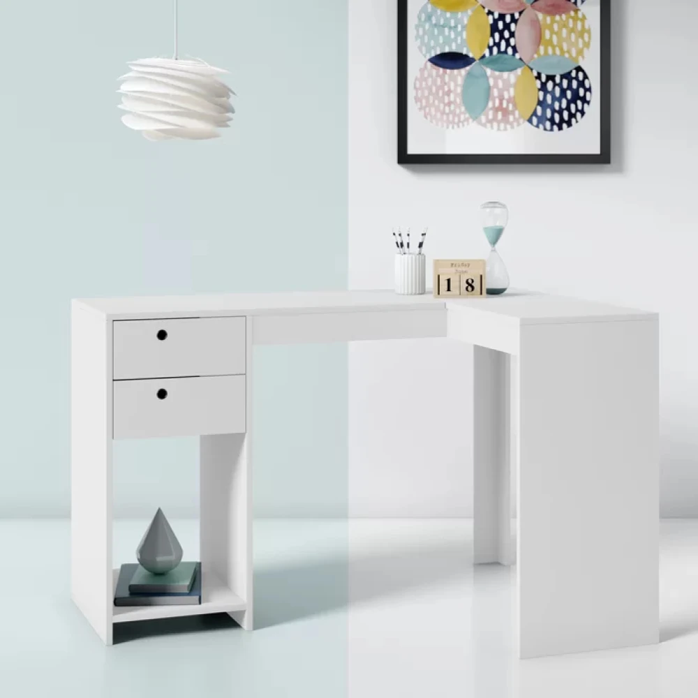 TRAASEN - L Shaped Workplace Desk White