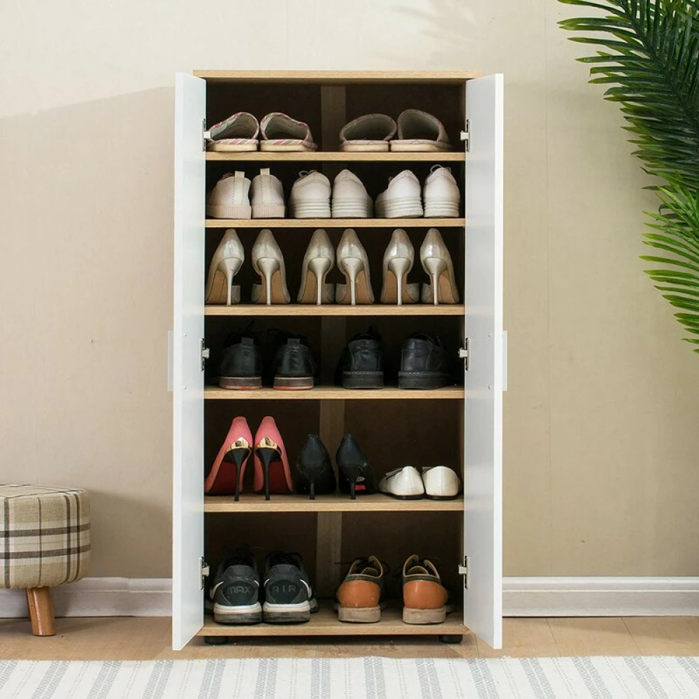 DECINUM - Oak & White Two Door Shoe Storage Cabinet - Image 4