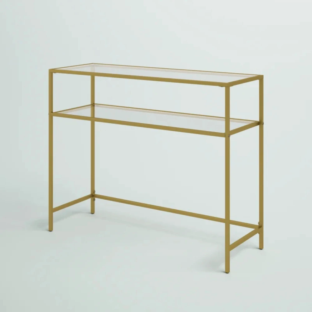 ADORA - Golden Metallic Frame Console Table with Glass Shelves - Image 5