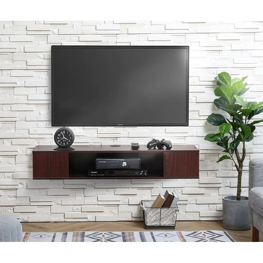 BEKHOM - Dark Brown Wooden Wall Mounted Tv Console