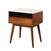 FASAL - Walnut brown Polish Finish  Night Stand with Textured Marble Top - Image 2
