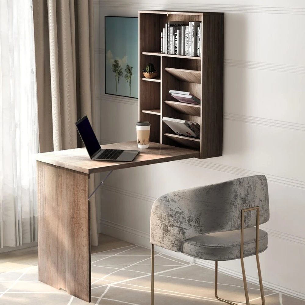 MATEW - Floating Wall Desk With Storage Shelf - Image 2