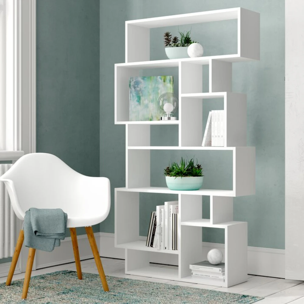 HALLWAY - Geometrical Corner Shelf Bookcase White