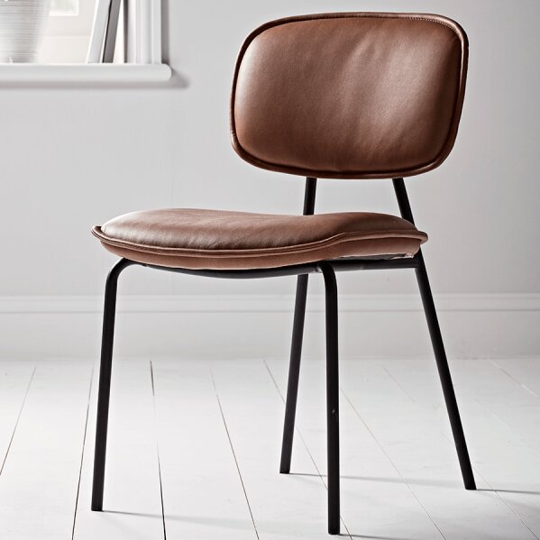 SADDEL - Brown Faux Leather Vanity Chair with Black Metallic Frame