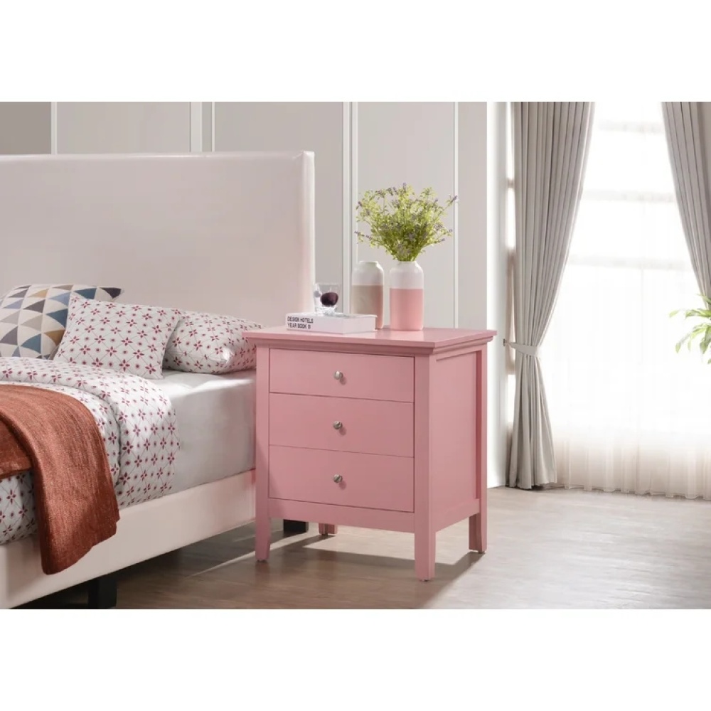 ROSEATE - Pink Three Drawers Nightstand