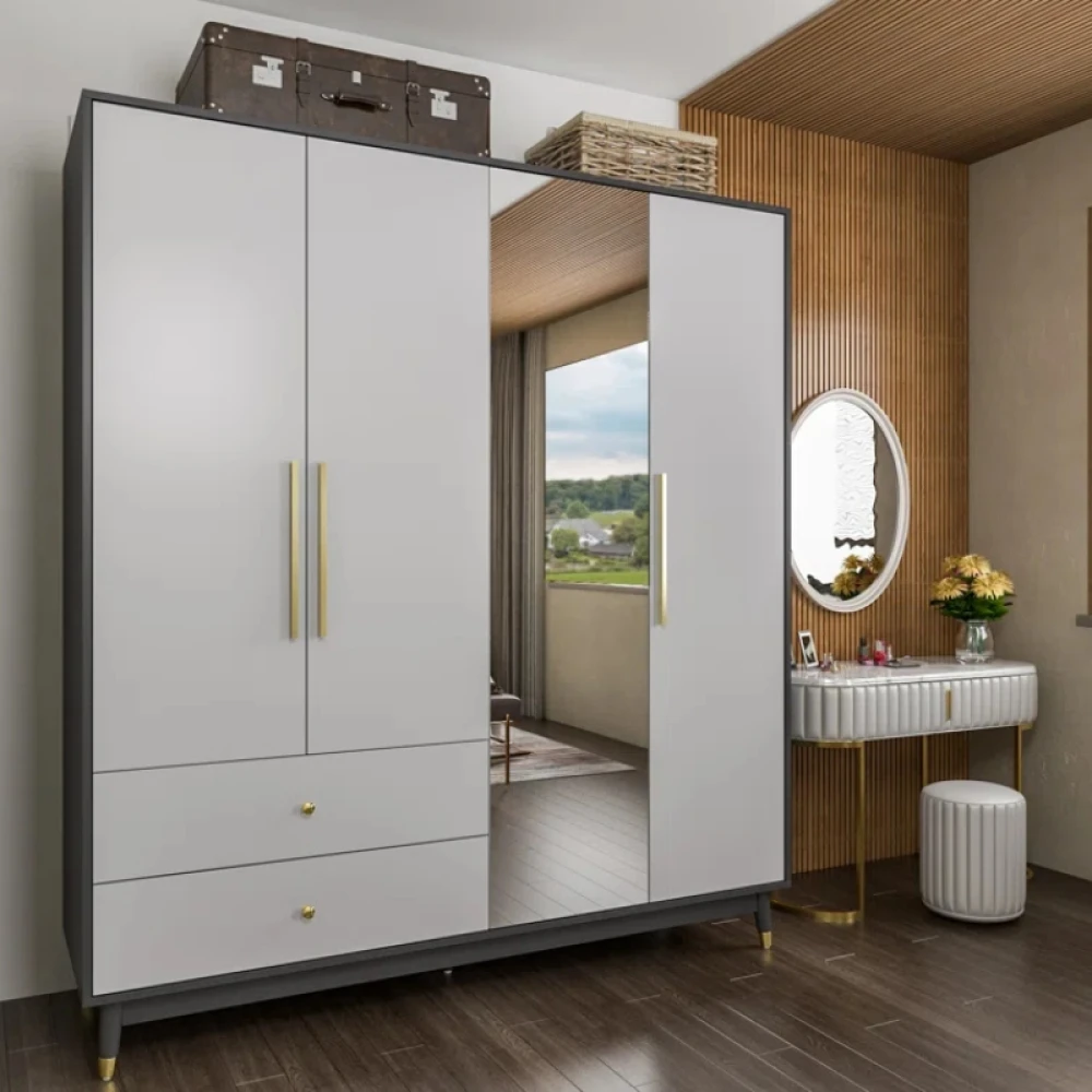 BAAN - Grey & White Wardrobe with Mirror - Image 5