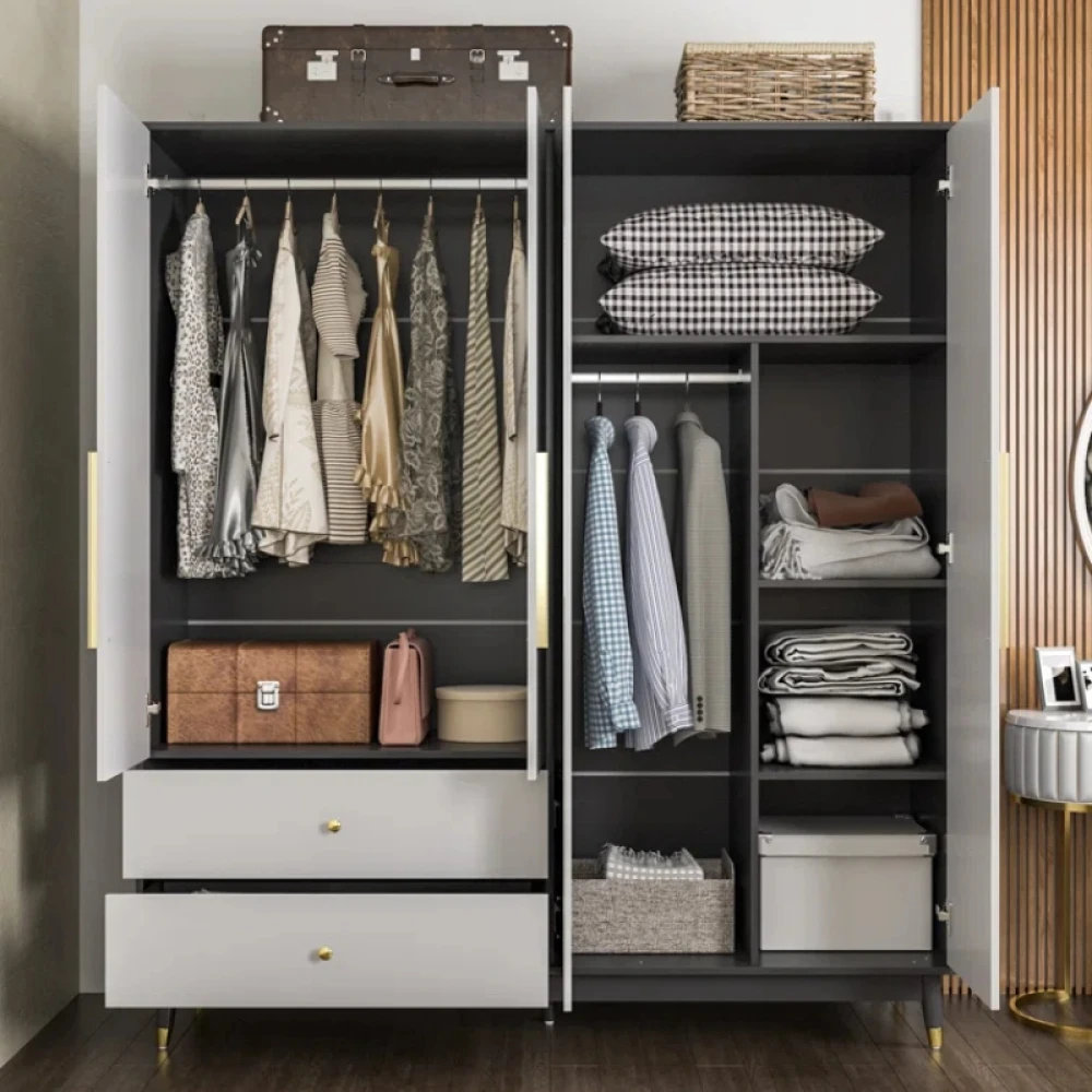 BAAN - Grey & White Wardrobe with Mirror - Image 4