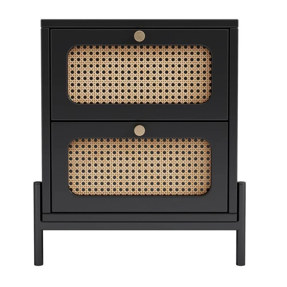 KIP - Black Cane Paneled Four piece Bedroom Set - Image 5