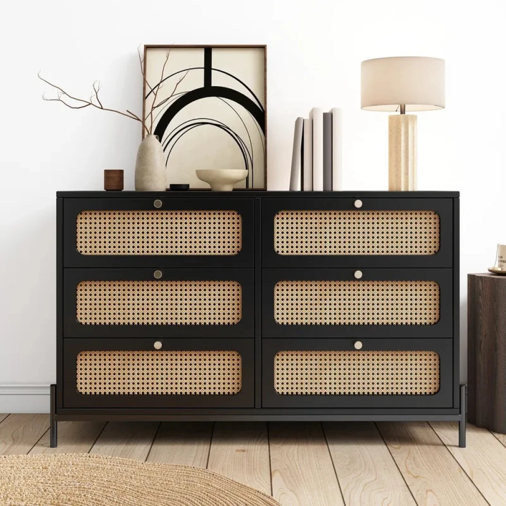 KIP - Black Cane Paneled Four piece Bedroom Set - Image 7