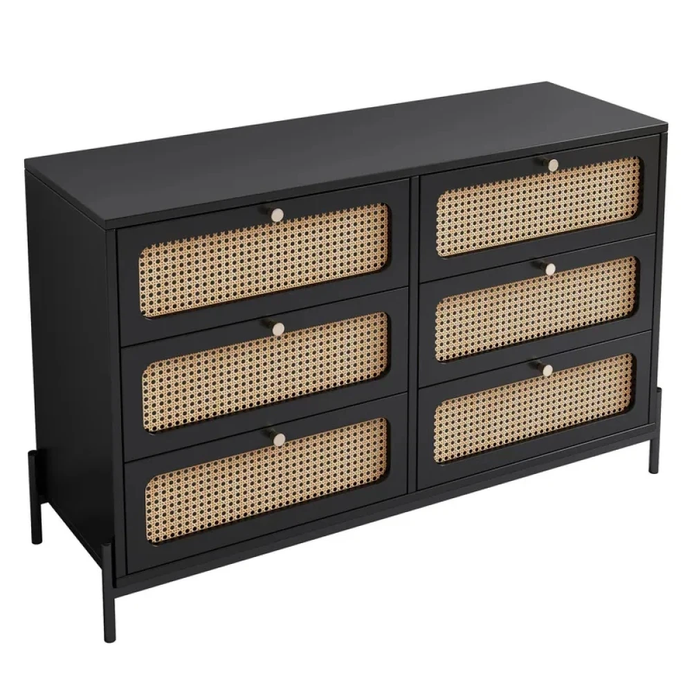 KIP - Black Cane Paneled Four piece Bedroom Set - Image 6