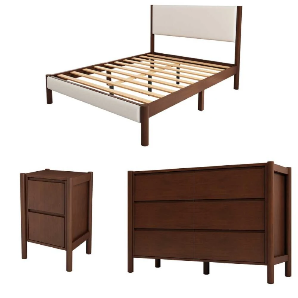 DOZY - Brown & Off White Mid Century Style Bedroom Set - Image 5