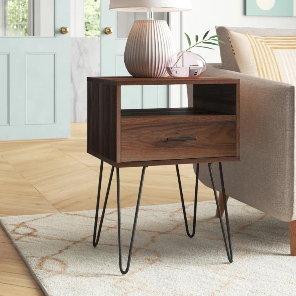 SQUAR- Dark Brown Compact Nightstand with Hairpin Legs