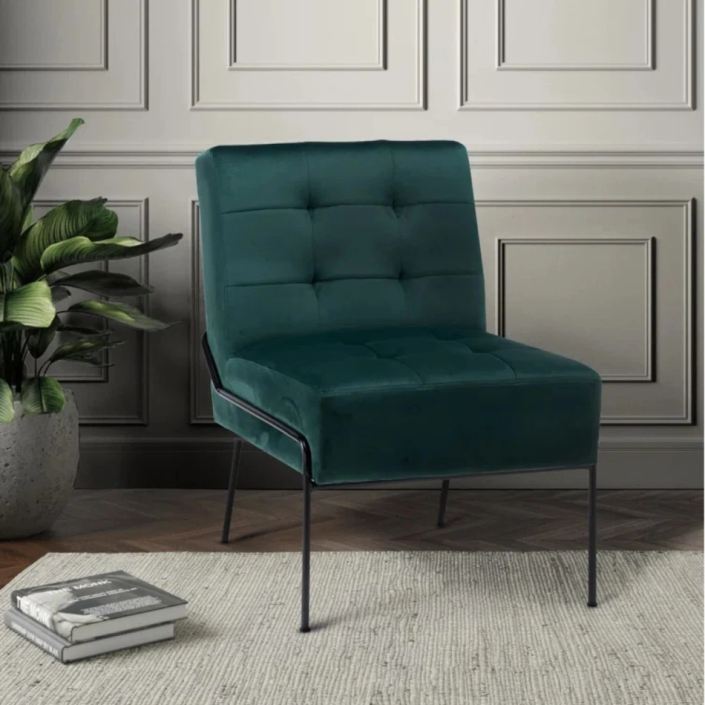 LEVENT - Green Velvet with Black Metallic Frame Accent Chair
