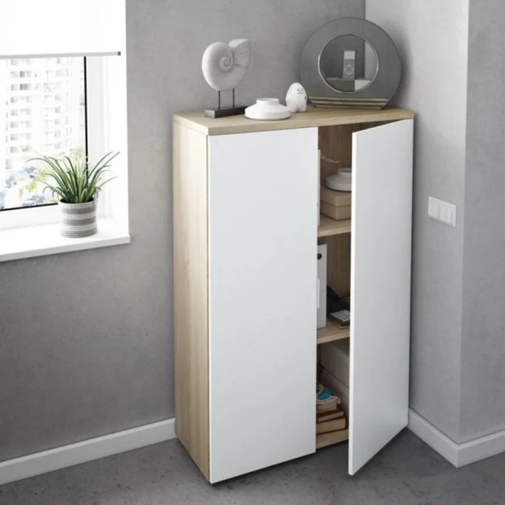 FLORID - White & Oak Compact Storage Cabinet