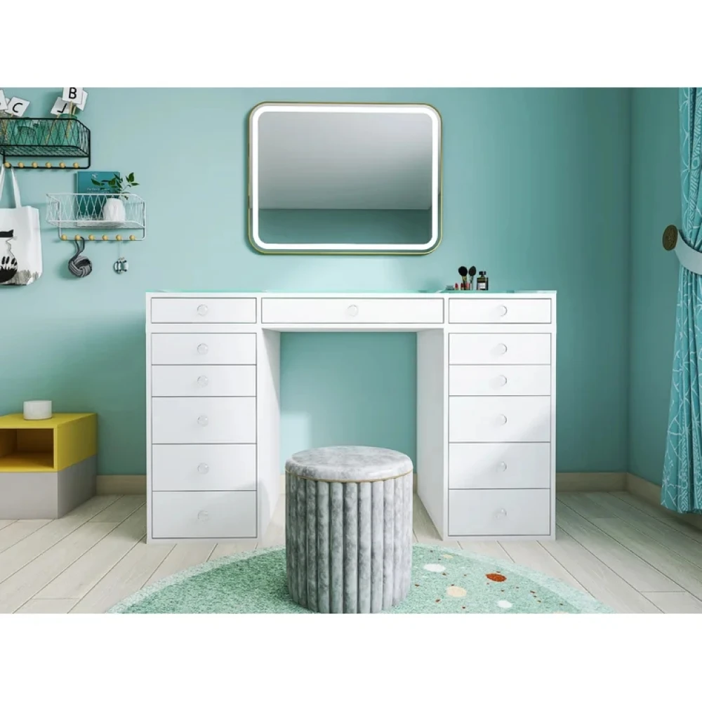 TRENDY - White Dressing Table With Glass Top
